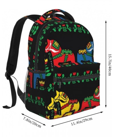 Runner Swedish Dala Horse Folk Stylish And Lightweight Backpack,Comfortable To Carry,Multi-Pocket Design,23l Capacity,Easily ...