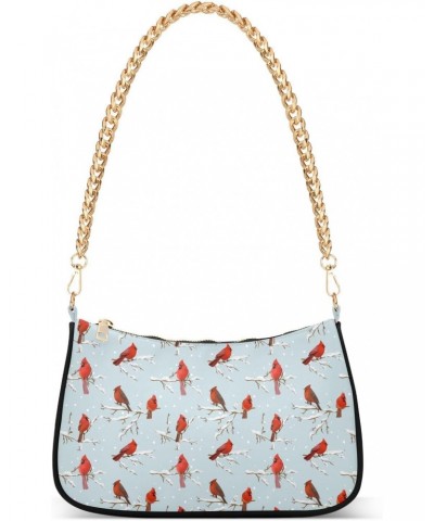 Winter Red Birds Women Shoulder Bag Clutch Chain Purse Handbags with Zipper Pocket Tote Bag for Phone Summer $12.90 Totes