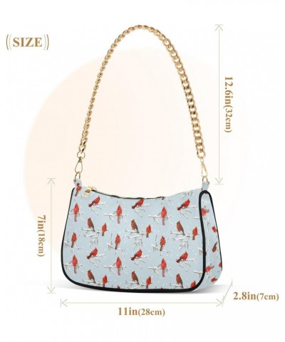 Winter Red Birds Women Shoulder Bag Clutch Chain Purse Handbags with Zipper Pocket Tote Bag for Phone Summer $12.90 Totes