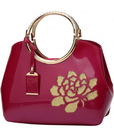 Women Handbag and Purse Top Handle Bag Tote Satchel Printing Shoulder Bag with Engraved Handle Rose Red $16.31 Satchels