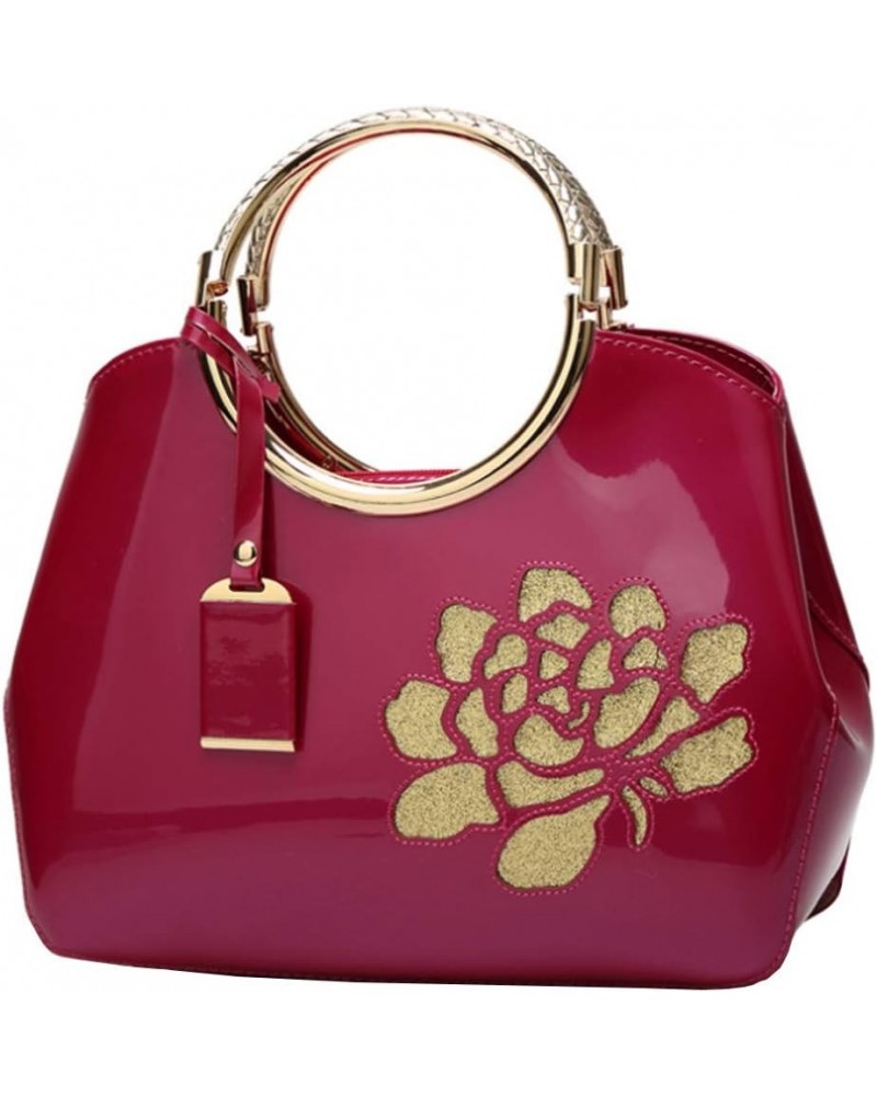 Women Handbag and Purse Top Handle Bag Tote Satchel Printing Shoulder Bag with Engraved Handle Rose Red $16.31 Satchels