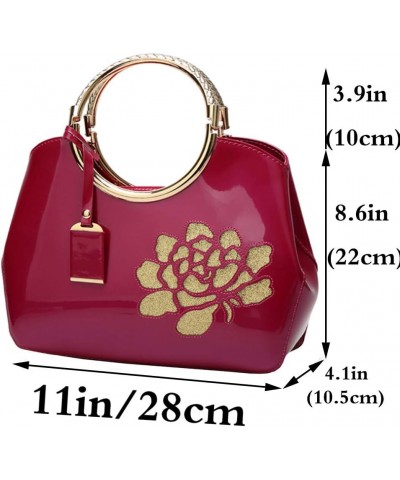 Women Handbag and Purse Top Handle Bag Tote Satchel Printing Shoulder Bag with Engraved Handle Rose Red $16.31 Satchels