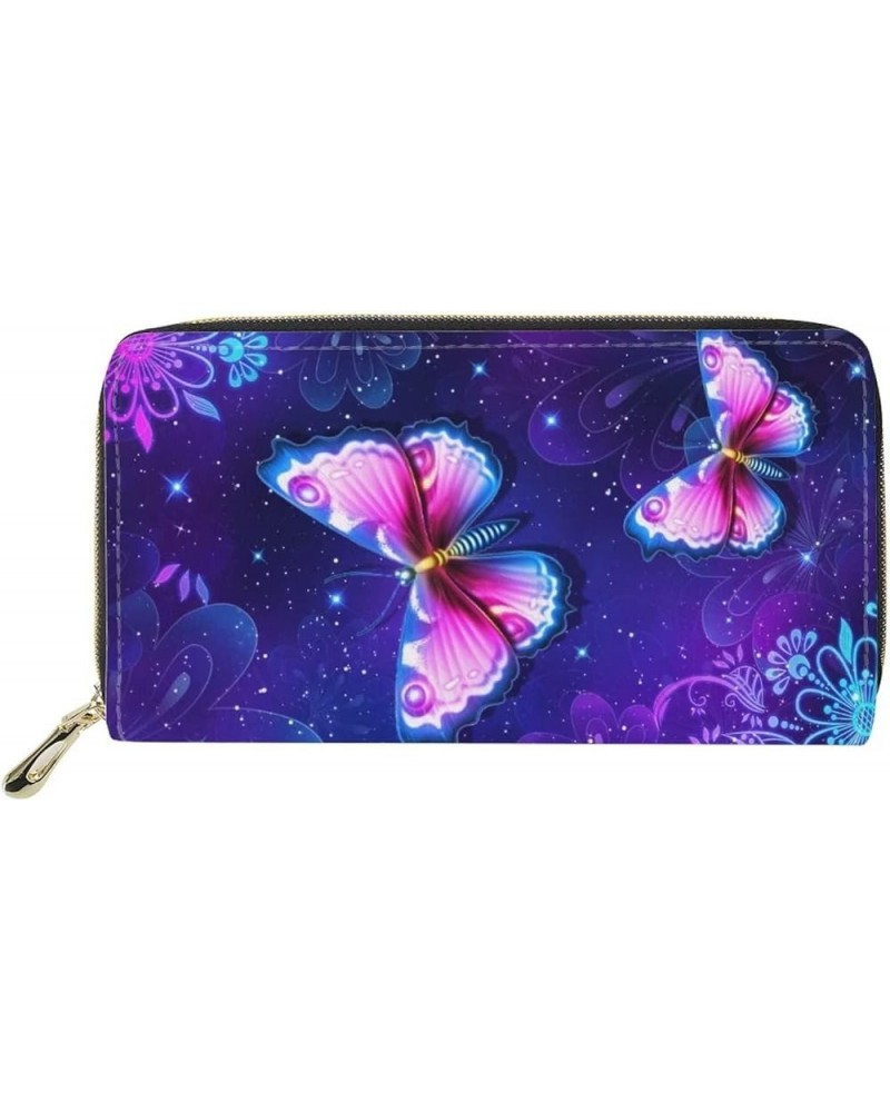 Long Wallet for Women Large Capacity Wallet Butterfly Flower Print Credit Card Holder PU Leather Clutch Purse Phone Wallet Pu...