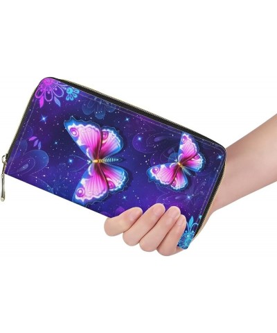 Long Wallet for Women Large Capacity Wallet Butterfly Flower Print Credit Card Holder PU Leather Clutch Purse Phone Wallet Pu...