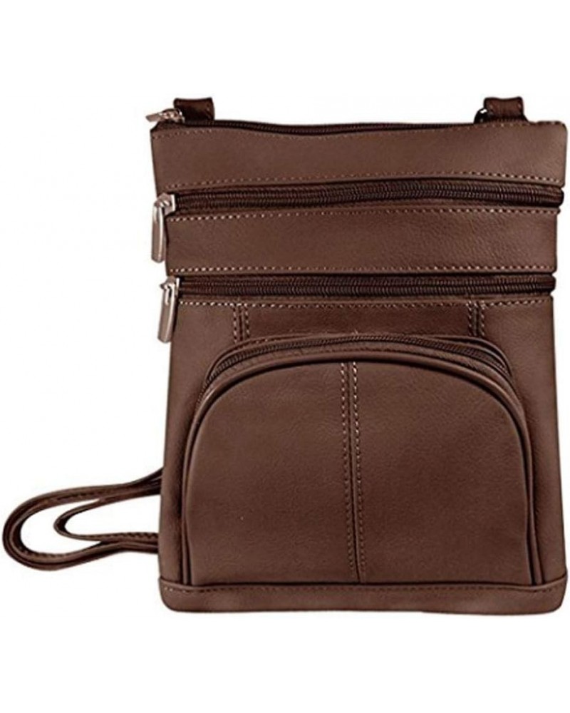 SILVERFEVER Genuine Leather Organizer Handbag Cross Body - Shoulder Travel Bag Brown $20.25 Crossbody Bags