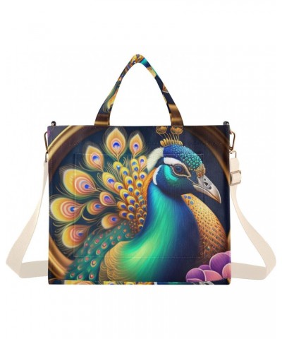 Corduroy Tote Bag Peacock Beautiful Cross Body Bag for Women Casual with Magnetic Clasp $13.44 Totes