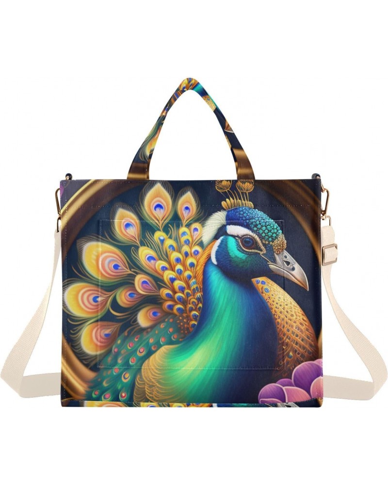 Corduroy Tote Bag Peacock Beautiful Cross Body Bag for Women Casual with Magnetic Clasp $13.44 Totes