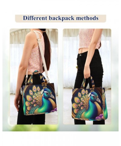 Corduroy Tote Bag Peacock Beautiful Cross Body Bag for Women Casual with Magnetic Clasp $13.44 Totes