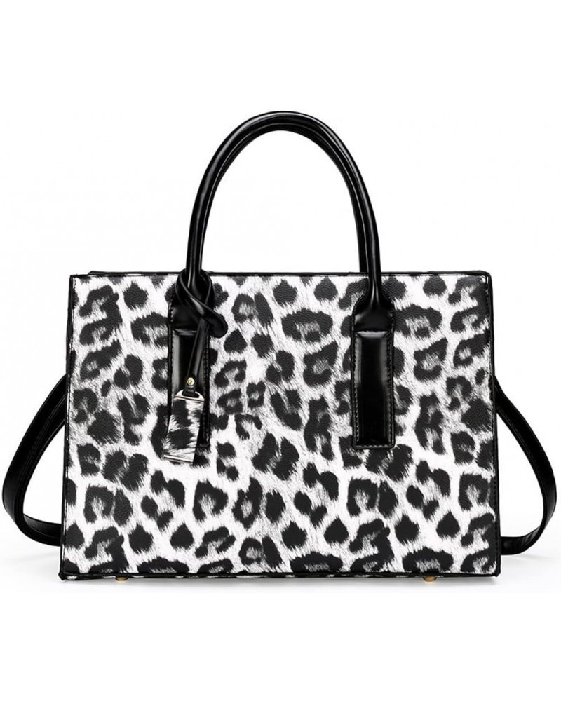 Women Leopard Print Handbag Top Handle Handbag Shoulder Bag Messenger Bag Large Capacity Handbag Gray $29.50 Handbags