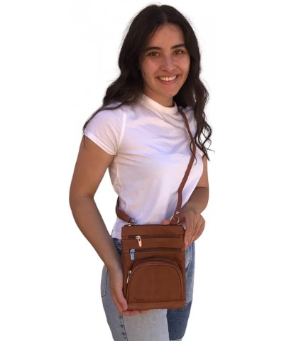 SILVERFEVER Genuine Leather Organizer Handbag Cross Body - Shoulder Travel Bag Brown $20.25 Crossbody Bags