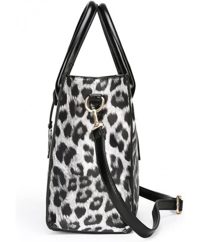 Women Leopard Print Handbag Top Handle Handbag Shoulder Bag Messenger Bag Large Capacity Handbag Gray $29.50 Handbags