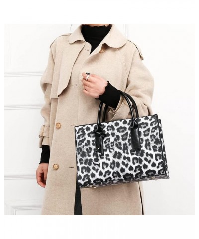 Women Leopard Print Handbag Top Handle Handbag Shoulder Bag Messenger Bag Large Capacity Handbag Gray $29.50 Handbags