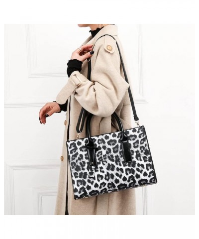 Women Leopard Print Handbag Top Handle Handbag Shoulder Bag Messenger Bag Large Capacity Handbag Gray $29.50 Handbags