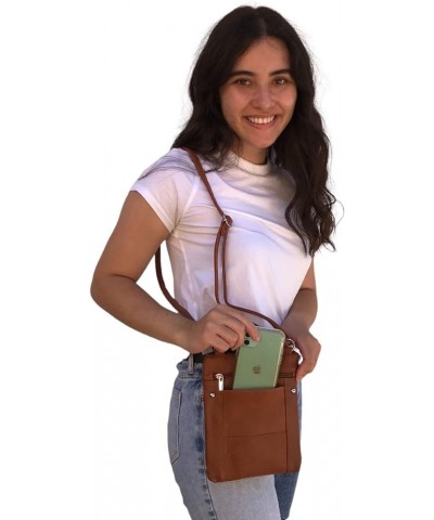 SILVERFEVER Genuine Leather Organizer Handbag Cross Body - Shoulder Travel Bag Brown $20.25 Crossbody Bags