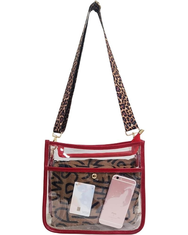 Women's Leopard Clear Bag for Stadium Events Clear Purse Clear Crossbody Bag Clear Tote Bag Wine Red $15.07 Crossbody Bags