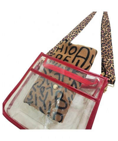 Women's Leopard Clear Bag for Stadium Events Clear Purse Clear Crossbody Bag Clear Tote Bag Wine Red $15.07 Crossbody Bags