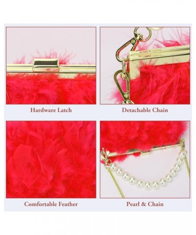 Feather Clutches Purses for Women Bag，Pearl Fluffy Evening Handbags for Wedding Anniversary Party Red $16.63 Evening Bags