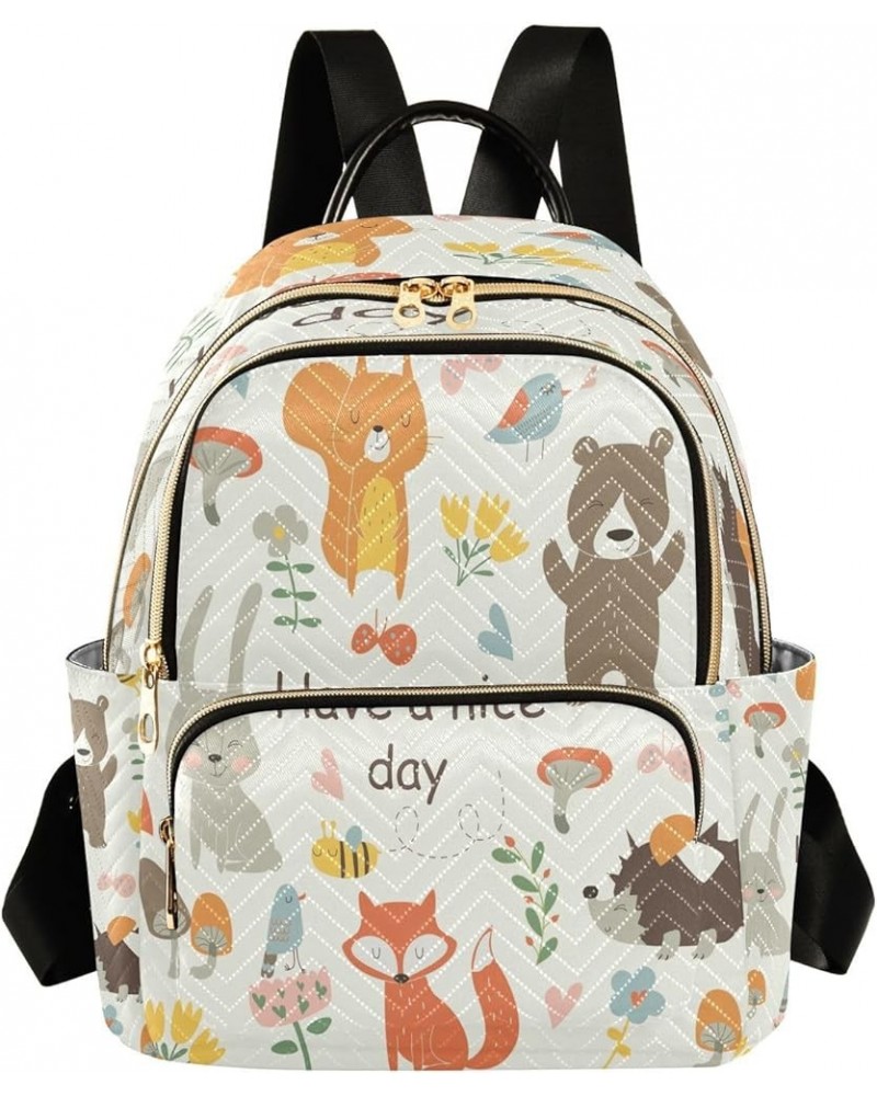 Bear Squirrel Bunny Fox Hedgehog Bird Women Backpack Purse Ladies Fashion Shoulder Bag Daypack Travel Bag 10L Small $18.19 Ba...