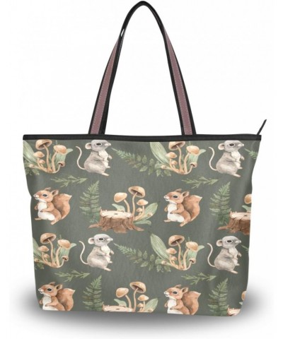 Womens Tote Bag, Squirrel Mushroom Ladies Zip Shoulder Handbags $11.04 Shoulder Bags