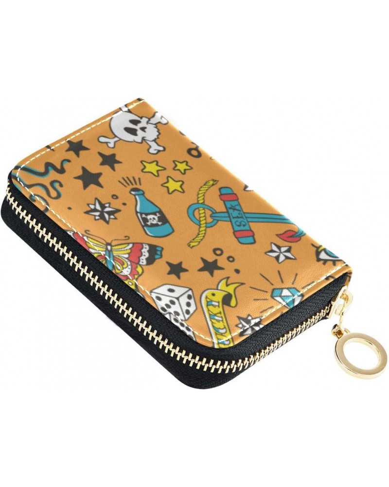 Sailing Ocean Adventure Halloween Butterfly Skull Snake Mini Card Organizer Wallet Womens Safe RFID Blocking Wallets Leather ...