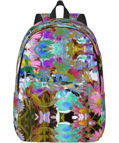 Colored Flower Print Casual Double Shoulder Daypack,Anti-Theft Travel Canvas Backpack For Men And Women Black Small $20.68 Ba...