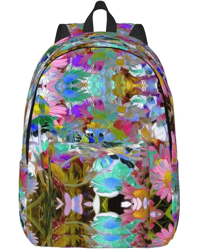 Colored Flower Print Casual Double Shoulder Daypack,Anti-Theft Travel Canvas Backpack For Men And Women Black Small $20.68 Ba...