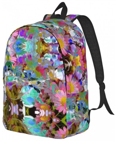 Colored Flower Print Casual Double Shoulder Daypack,Anti-Theft Travel Canvas Backpack For Men And Women Black Small $20.68 Ba...