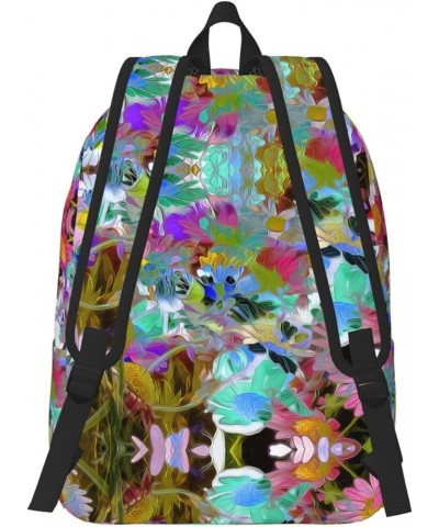 Colored Flower Print Casual Double Shoulder Daypack,Anti-Theft Travel Canvas Backpack For Men And Women Black Small $20.68 Ba...