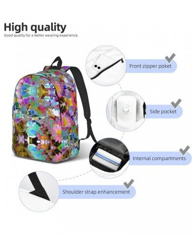 Colored Flower Print Casual Double Shoulder Daypack,Anti-Theft Travel Canvas Backpack For Men And Women Black Small $20.68 Ba...