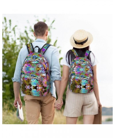 Colored Flower Print Casual Double Shoulder Daypack,Anti-Theft Travel Canvas Backpack For Men And Women Black Small $20.68 Ba...