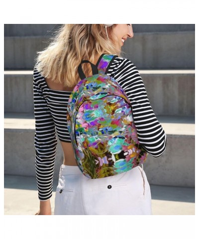 Colored Flower Print Casual Double Shoulder Daypack,Anti-Theft Travel Canvas Backpack For Men And Women Black Small $20.68 Ba...