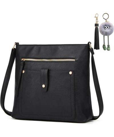 Crossbody Bags for Women Multi Pockets Cross Body Bag Shoulder Handbag Adjustable Strap Cell Phone Purse with Tassel Black $1...