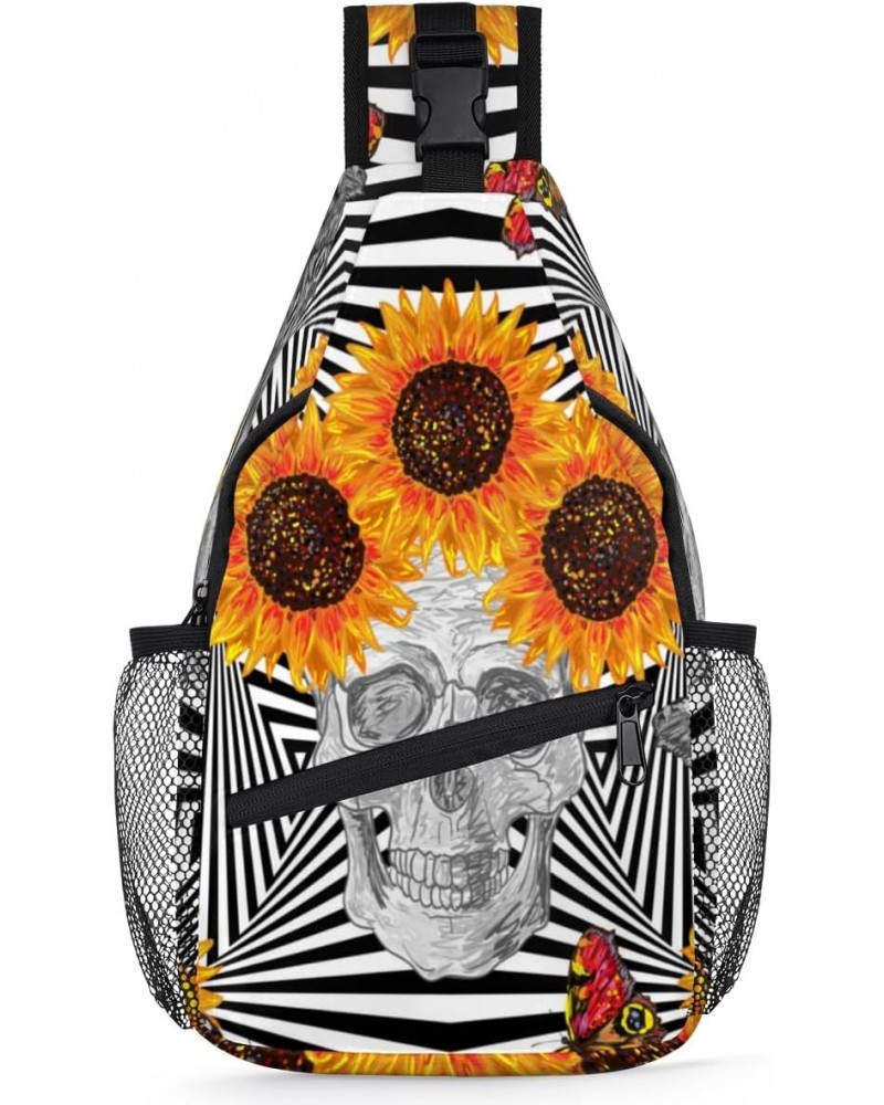 Skull Flowers Design Sling Bag for Women Crossbody Backpack Purse Shoulder Casual Daypack Cross Body Bags for Travel Cycling ...