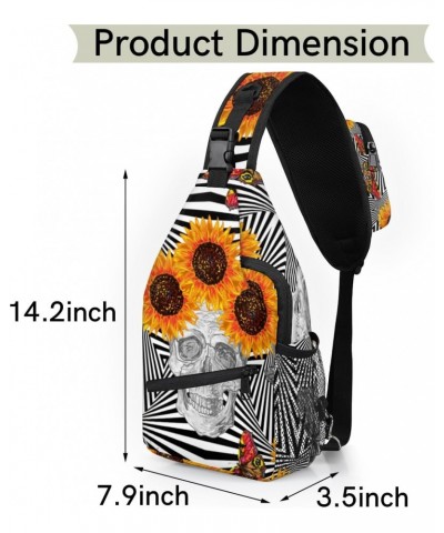 Skull Flowers Design Sling Bag for Women Crossbody Backpack Purse Shoulder Casual Daypack Cross Body Bags for Travel Cycling ...