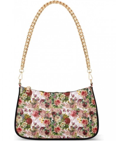 Rose Floral Crossbody Bag for Women Trendy Roomy Purses Shoulder Bag with Chain Strap Multi Pocket Evening Bag for Travel Par...