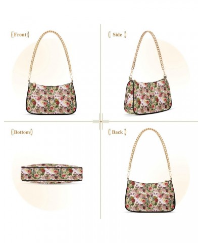 Rose Floral Crossbody Bag for Women Trendy Roomy Purses Shoulder Bag with Chain Strap Multi Pocket Evening Bag for Travel Par...