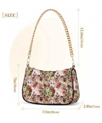 Rose Floral Crossbody Bag for Women Trendy Roomy Purses Shoulder Bag with Chain Strap Multi Pocket Evening Bag for Travel Par...