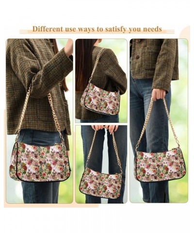 Rose Floral Crossbody Bag for Women Trendy Roomy Purses Shoulder Bag with Chain Strap Multi Pocket Evening Bag for Travel Par...