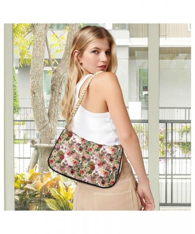 Rose Floral Crossbody Bag for Women Trendy Roomy Purses Shoulder Bag with Chain Strap Multi Pocket Evening Bag for Travel Par...