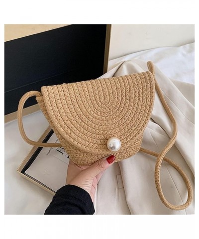 Summer Weaving Straw Bag Small Solid Color Travel Crossbody Bags For Women Female Fashion Design Beach Shoulder Handbags Khak...