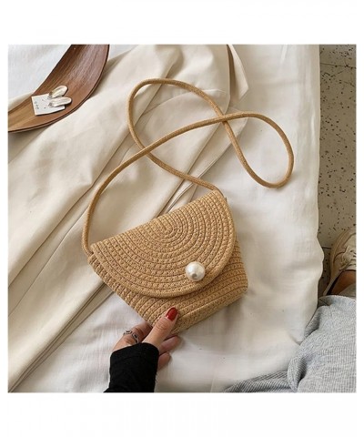 Summer Weaving Straw Bag Small Solid Color Travel Crossbody Bags For Women Female Fashion Design Beach Shoulder Handbags Khak...