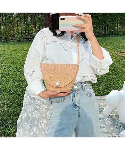 Summer Weaving Straw Bag Small Solid Color Travel Crossbody Bags For Women Female Fashion Design Beach Shoulder Handbags Khak...