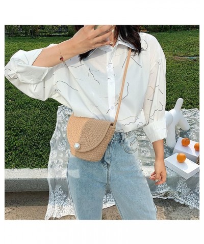 Summer Weaving Straw Bag Small Solid Color Travel Crossbody Bags For Women Female Fashion Design Beach Shoulder Handbags Khak...