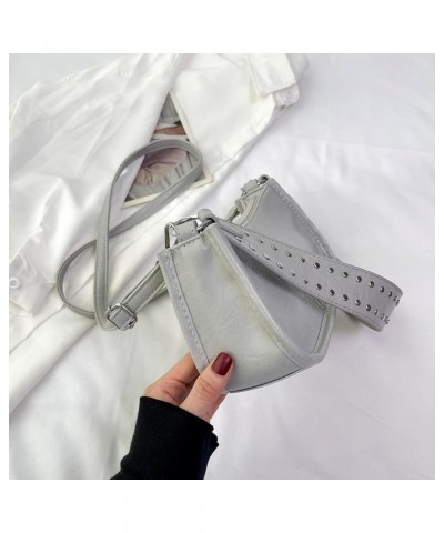 Y2k Women Retro Red Shoulder Bag Studded Decor Underarm Satchel Bag Adjustable Strap Crossbody Sling Bag Grey $11.88 Satchels