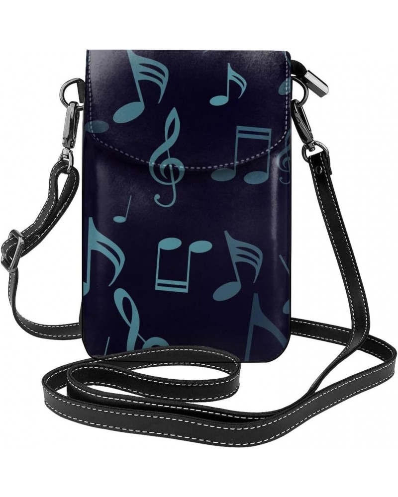 Music Notes Women Leather Crossbody Cell Phone Purse Wallet Smartphone Shoulder Bag $20.39 Crossbody Bags