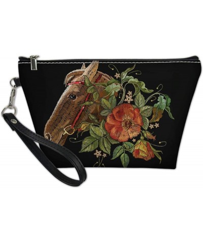 Female Comestic Pouch Woman Black Tops Horse Flowers Design Pouch Totes Female Durable Zipper Light Weight Clutch black $9.35...