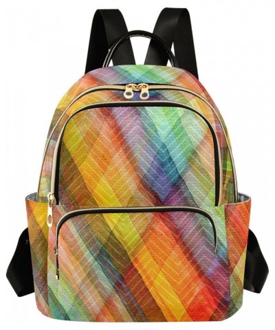 Rainbow Plaid Backpack Purse for Women Fashion Travel Bag Ladies Shoulder Bags for Lady Women Holiday Gifts,M Small $16.10 Ba...