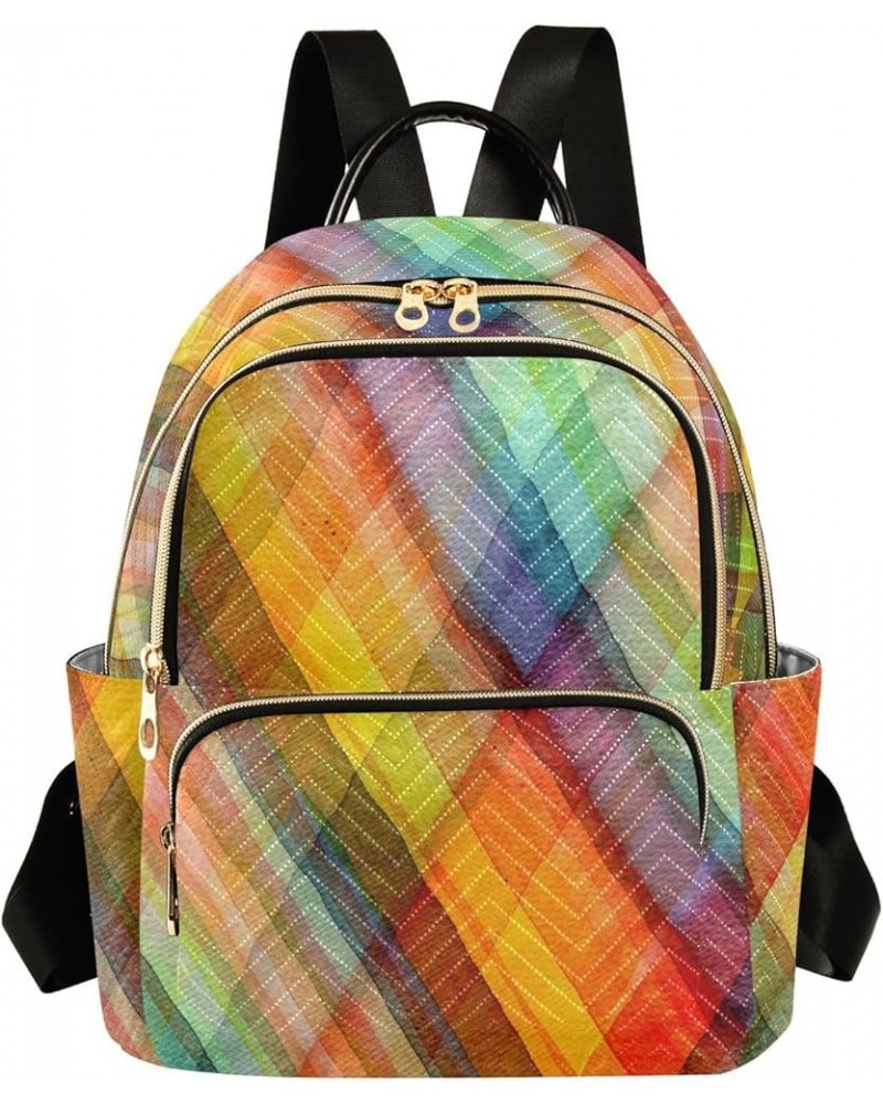 Rainbow Plaid Backpack Purse for Women Fashion Travel Bag Ladies Shoulder Bags for Lady Women Holiday Gifts,M Small $16.10 Ba...