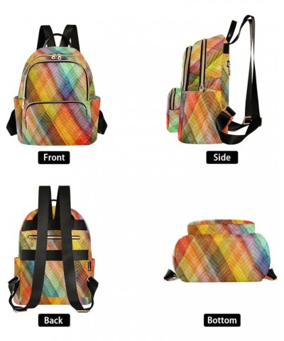 Rainbow Plaid Backpack Purse for Women Fashion Travel Bag Ladies Shoulder Bags for Lady Women Holiday Gifts,M Small $16.10 Ba...