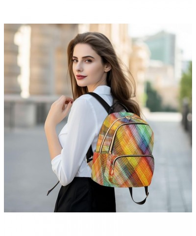 Rainbow Plaid Backpack Purse for Women Fashion Travel Bag Ladies Shoulder Bags for Lady Women Holiday Gifts,M Small $16.10 Ba...